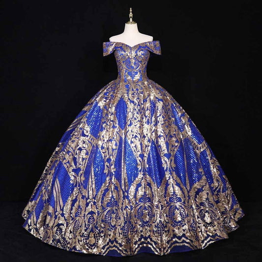 Luxurious Sequins Off The Shoulder Princess Prom Ball Gowns