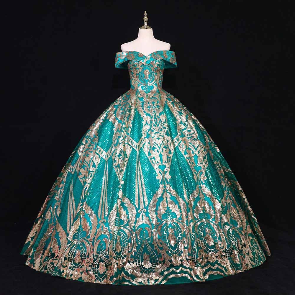 Luxurious Sequins Off The Shoulder Princess Prom Ball Gowns