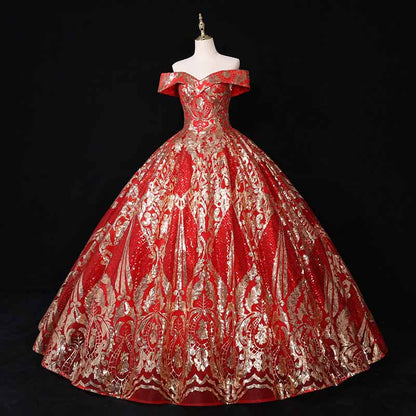 Luxurious Sequins Off The Shoulder Princess Prom Ball Gowns