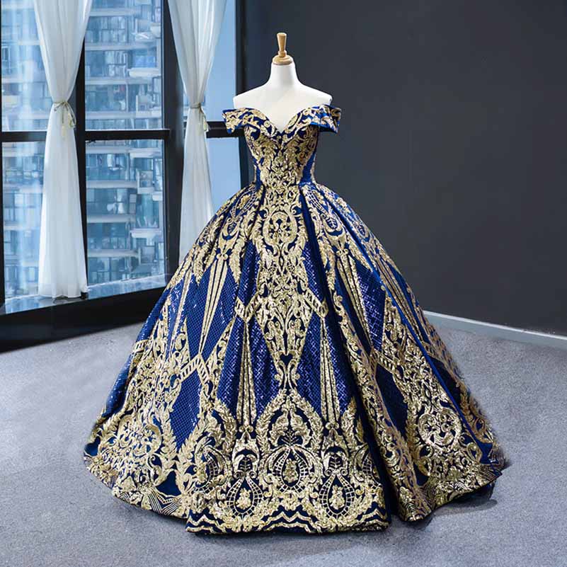 Luxurious Sequins Off The Shoulder Princess Prom Ball Gowns