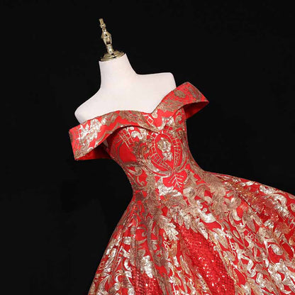 Luxurious Sequins Off The Shoulder Princess Prom Ball Gowns
