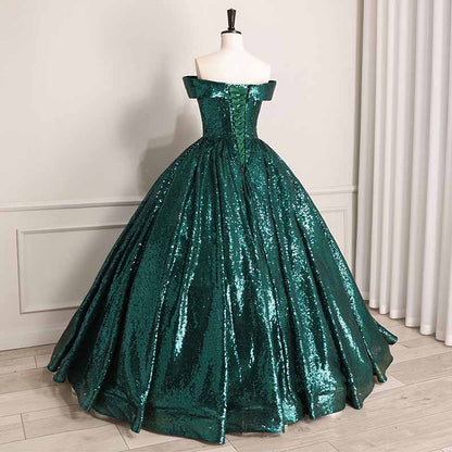 Sequin Off Shoulder Prom Dress Custom Made A-Line Ball Gowns