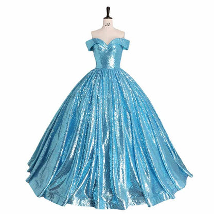 Sequin Off Shoulder Prom Dress Custom Made A-Line Ball Gowns