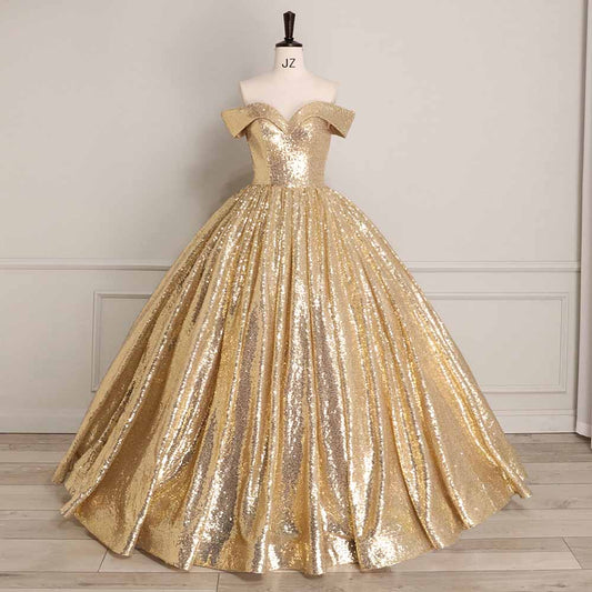 Sequin Off Shoulder Prom Dress Custom Made A-Line Ball Gowns