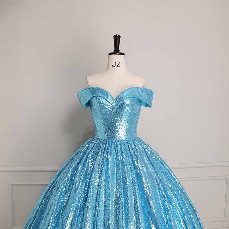 Sequin Off Shoulder Prom Dress Custom Made A-Line Ball Gowns