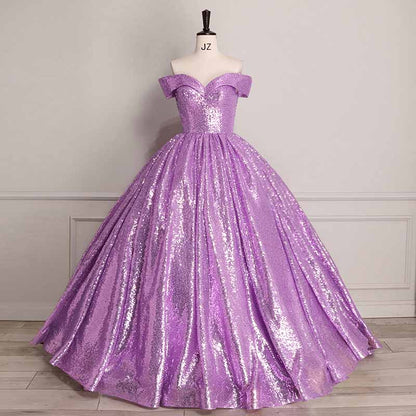 Sequin Off Shoulder Prom Dress Custom Made A-Line Ball Gowns