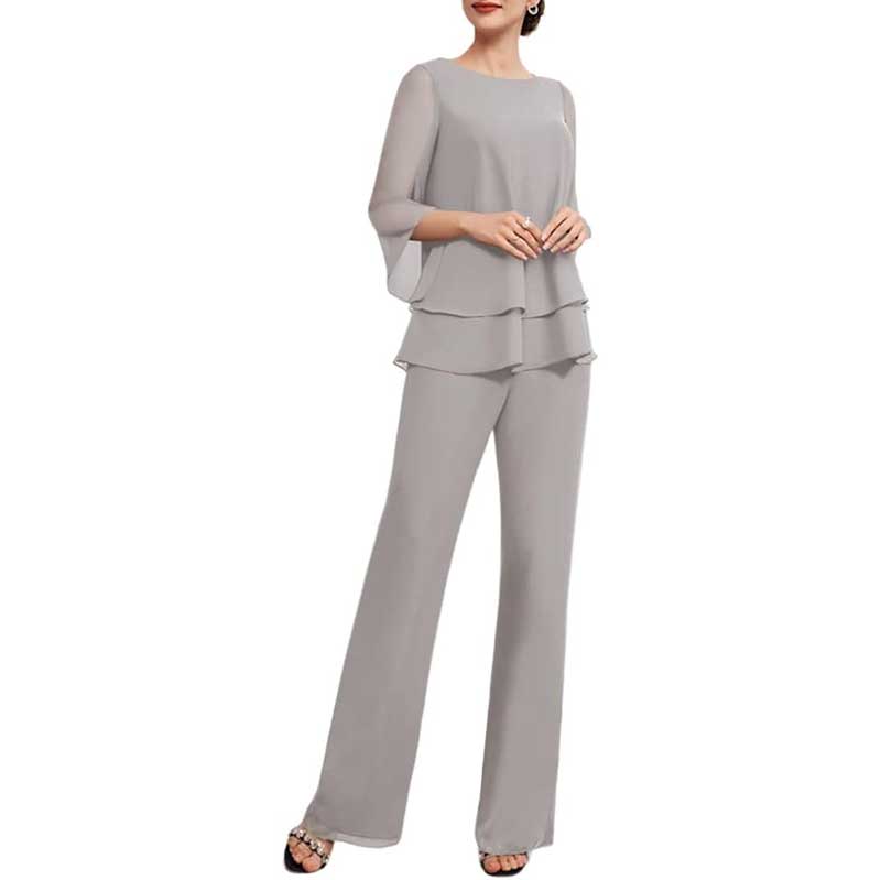 Mother Pant Suit Wedding Guest Outfits 2 Piece Chiffon Formal Pantsuits
