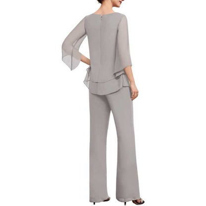 Mother Pant Suit Wedding Guest Outfits 2 Piece Chiffon Formal Pantsuits
