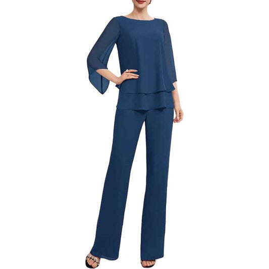 Mother Pant Suit Wedding Guest Outfits 2 Piece Chiffon Formal Pantsuits