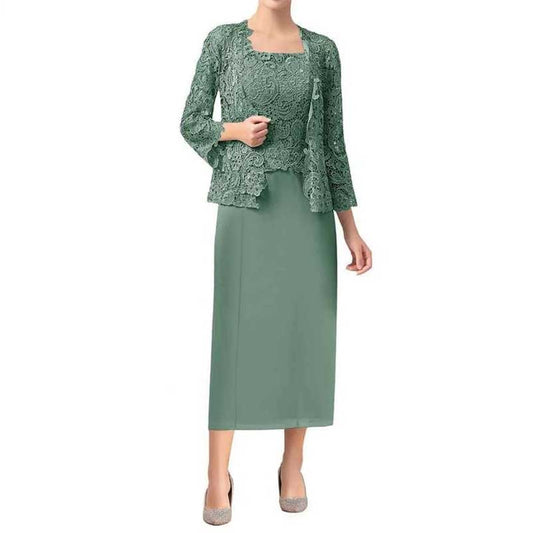 Mother of The Bride Dress With Jacket 2 Pieces Wedding Outfit