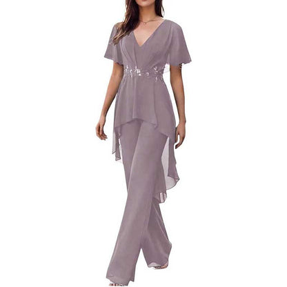 2 Pcs Mother of The Bride Suits Wedding Formal Outfits with Sleeves
