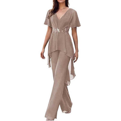 2 Pcs Mother of The Bride Suits Wedding Formal Outfits with Sleeves