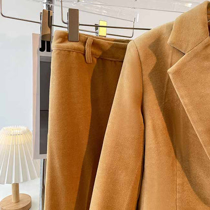 Women’s Khaki 2-Piece Suit | Single-Breasted Velvet Blazer & Trousers