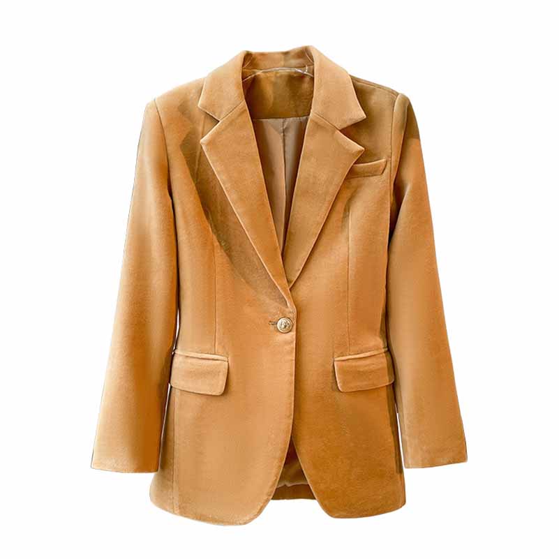 Women’s Khaki 2-Piece Suit | Single-Breasted Velvet Blazer & Trousers