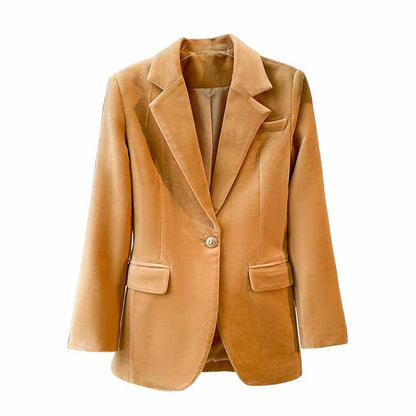 Women’s Khaki 2-Piece Suit | Single-Breasted Velvet Blazer & Trousers