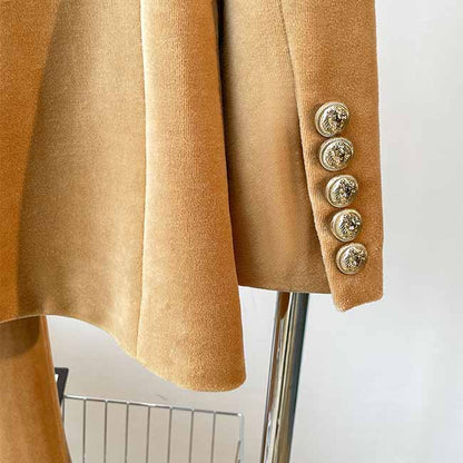 Women’s Khaki 2-Piece Suit | Single-Breasted Velvet Blazer & Trousers