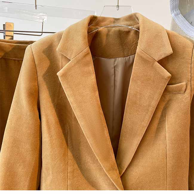 Women’s Khaki 2-Piece Suit | Single-Breasted Velvet Blazer & Trousers