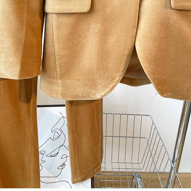 Women’s Khaki 2-Piece Suit | Single-Breasted Velvet Blazer & Trousers