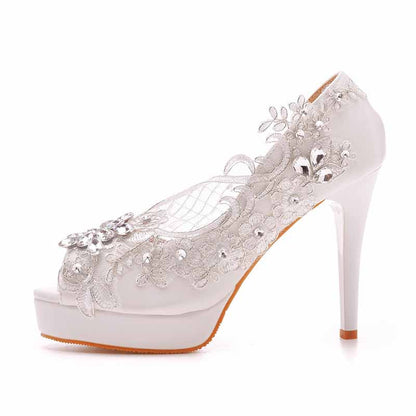 Open Toe Lace Wedding Shoes Bridal Platform Sandals