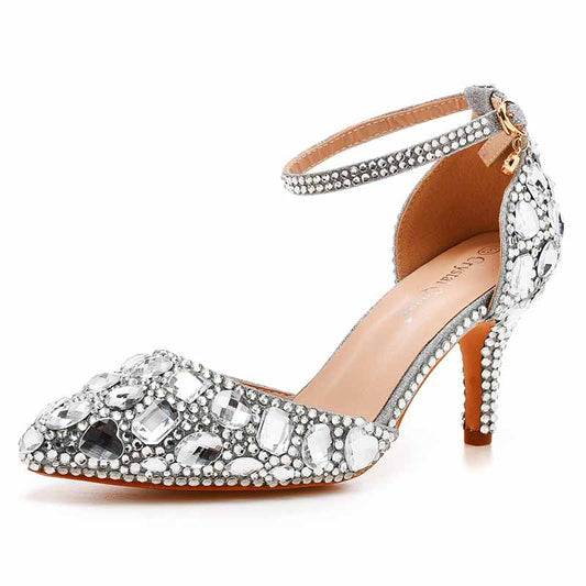 Stiletto High Heel Crystal Pumps Bridal Wedding Evening Party Heels
