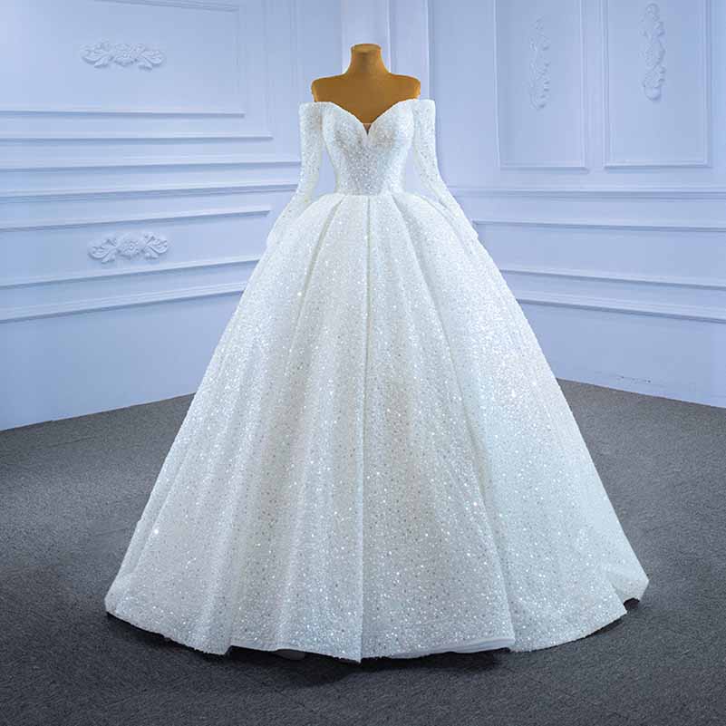 Off The Shoulder Sequin-Beaded Wedding Dresses for Bridal Long Sleeves