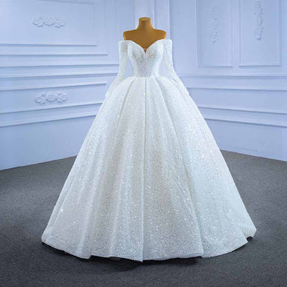 Off The Shoulder Sequin-Beaded Wedding Dresses for Bridal Long Sleeves