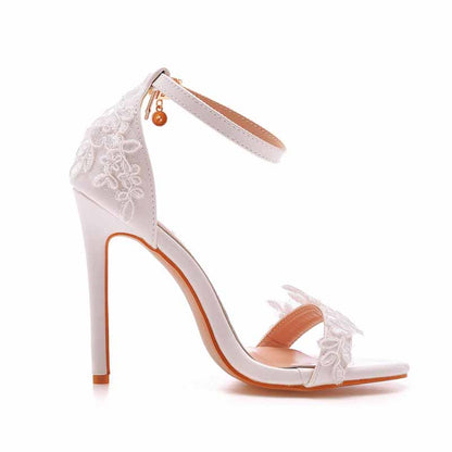 White lace Ankle Strap High Heel Sandals Stiletto Heels Peep Toe Shoes