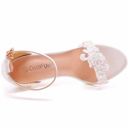 White lace Ankle Strap High Heel Sandals Stiletto Heels Peep Toe Shoes