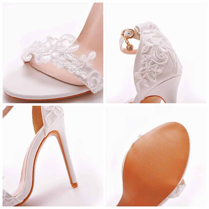 White lace Ankle Strap High Heel Sandals Stiletto Heels Peep Toe Shoes