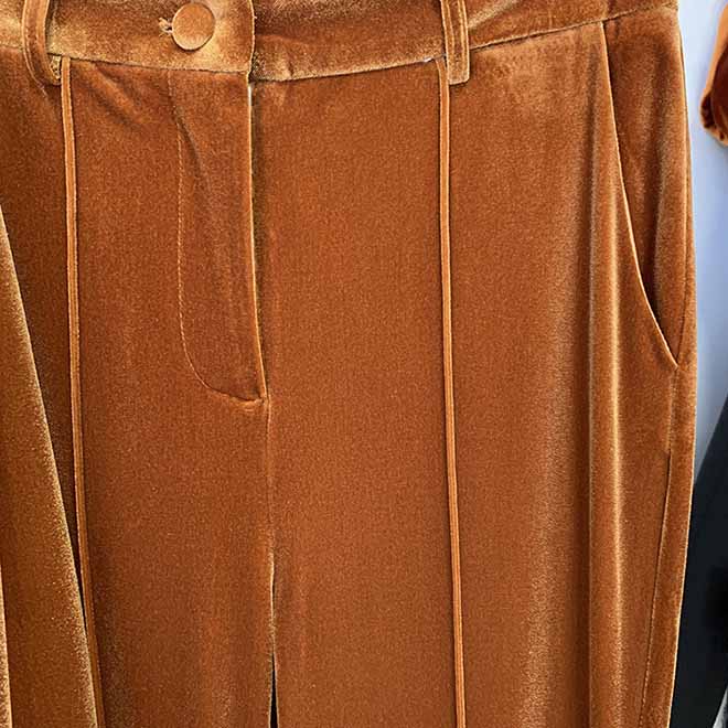 Women’s Velvet Pantsuit in Brown | Flare Leg & Mid-High Waist Style