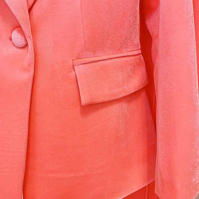 Women's Pink Single-Breasted Velvet Blazer & Pant Suit | 2-Piece Set