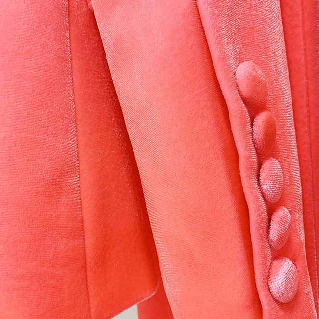 Women's Pink Single-Breasted Velvet Blazer & Pant Suit | 2-Piece Set