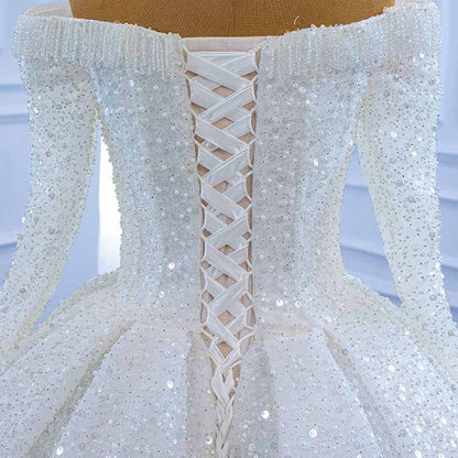 Off The Shoulder Sequin-Beaded Wedding Dresses for Bridal Long Sleeves