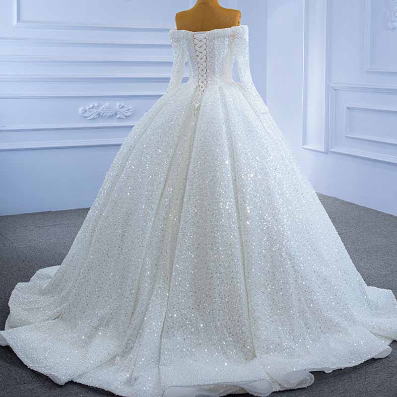 Off The Shoulder Sequin-Beaded Wedding Dresses for Bridal Long Sleeves