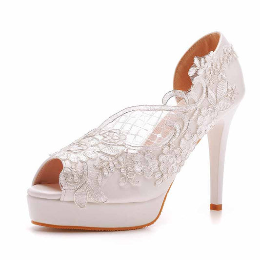 Open Toe Lace Wedding Shoes Bridal Platform Sandals