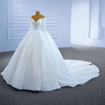 Off The Shoulder Sequin-Beaded Wedding Dresses for Bridal Long Sleeves
