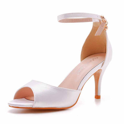 Heel Sandals White Open Toe Party Dress Heels With Strap