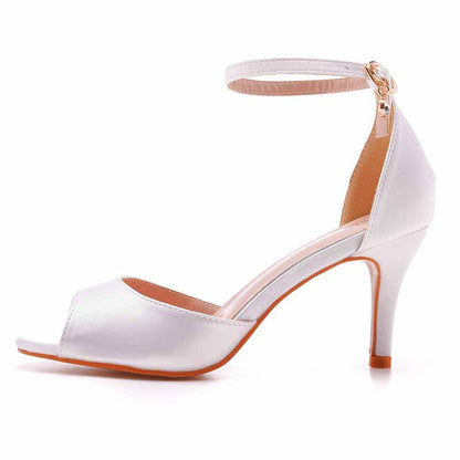 Heel Sandals White Open Toe Party Dress Heels With Strap