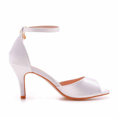 Heel Sandals White Open Toe Party Dress Heels With Strap