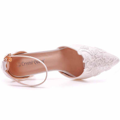 Low Block Heel Sandals Chunky Lace Bridal Shoes