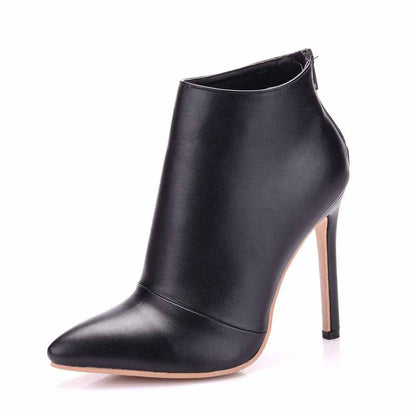 Dress Boots Pointed Toe Stiletto High Heel Ankle Boots White Black Color