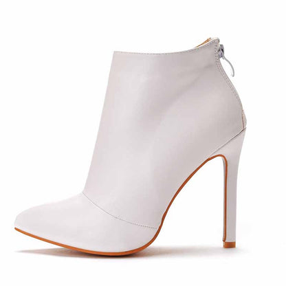 Dress Boots Pointed Toe Stiletto High Heel Ankle Boots White Black Color