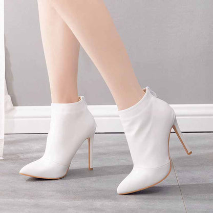 Dress Boots Pointed Toe Stiletto High Heel Ankle Boots White Black Color