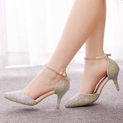 High Heels Dress Rhinestones Closed Toe Pumps Shoes