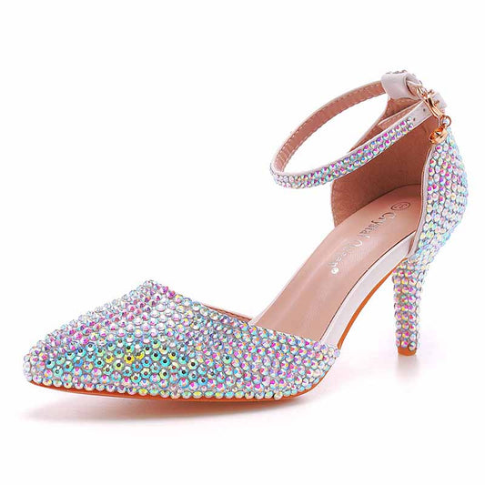 High Heels Dress Rhinestones Closed Toe Pumps Shoes