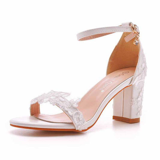 Wedding Chunky Shoes Low Heel Comfortable Block Heel Sandals