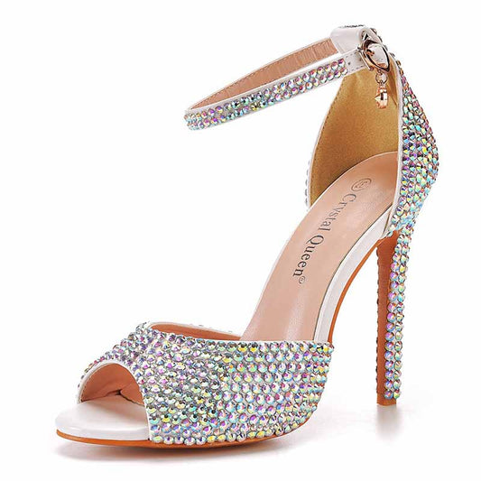 High Heels Dress Rhinestones Open Toe Pumps Shoes  4.33"