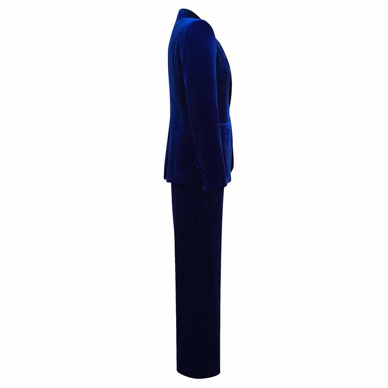 Royal Blue Velvet Pantsuit for Women | 2-Piece Wide-Leg Blazer Set