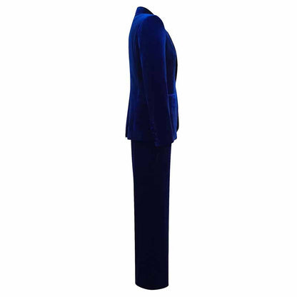 Royal Blue Velvet Pantsuit for Women | 2-Piece Wide-Leg Blazer Set