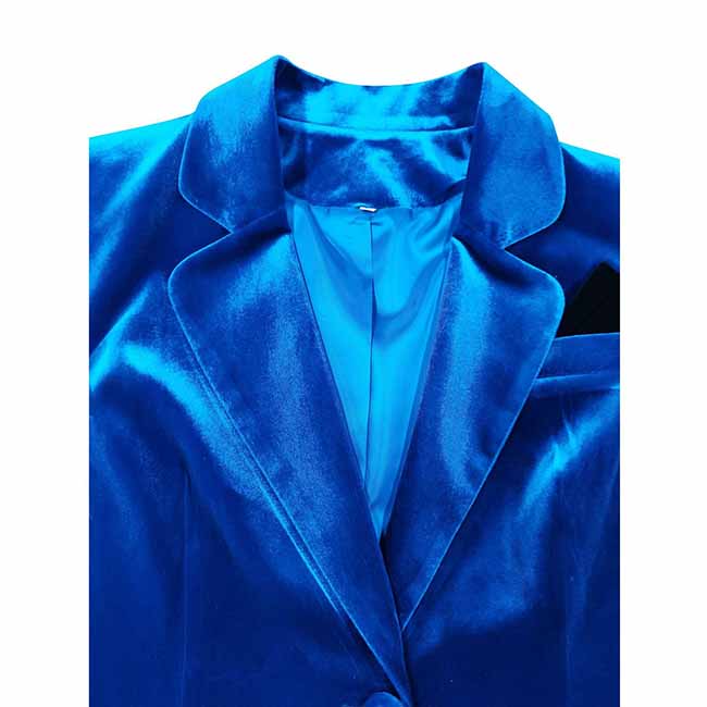Royal Blue Velvet Pantsuit for Women | 2-Piece Wide-Leg Blazer Set